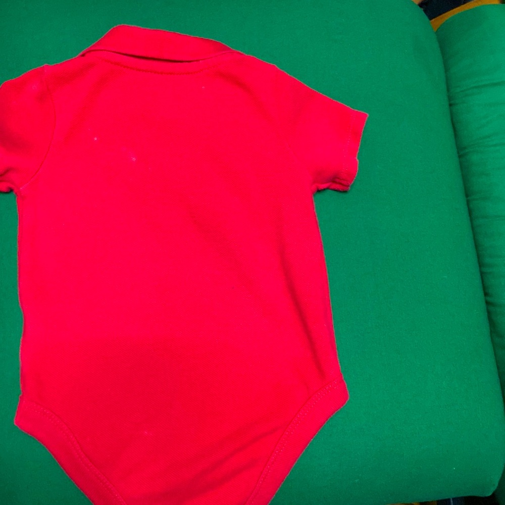 Red collared, two button onesie. - Picture 3 of 3